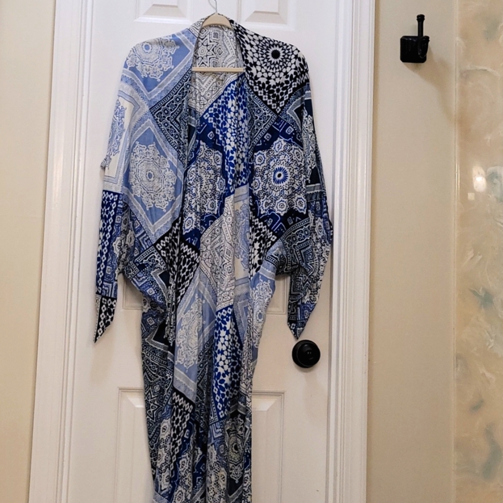 Long blue patchwork kimono size small